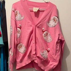 Pink Santa sequin Women's cardigan